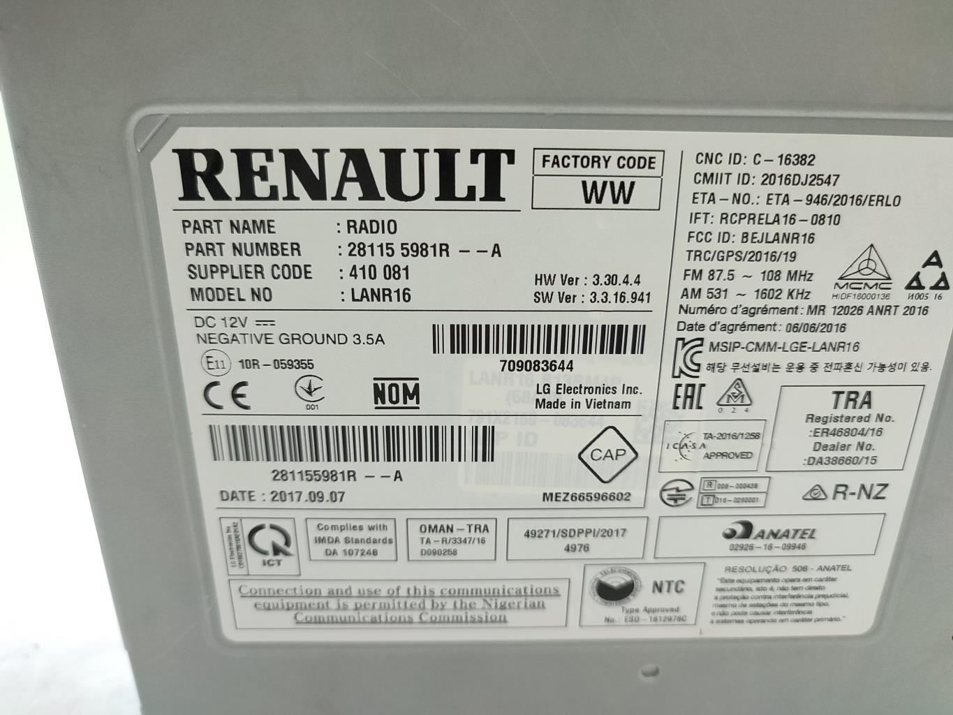 Autoradio originale RENAULT MEGANE 4 PHASE 1 Diésel - 1