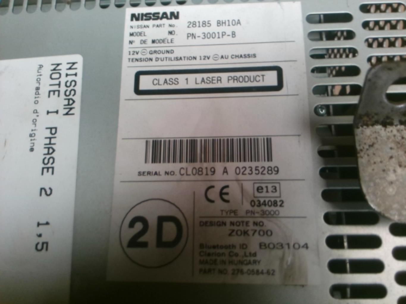 Autoradio originale NISSAN NOTE 1 PHASE 2 Diésel - 1