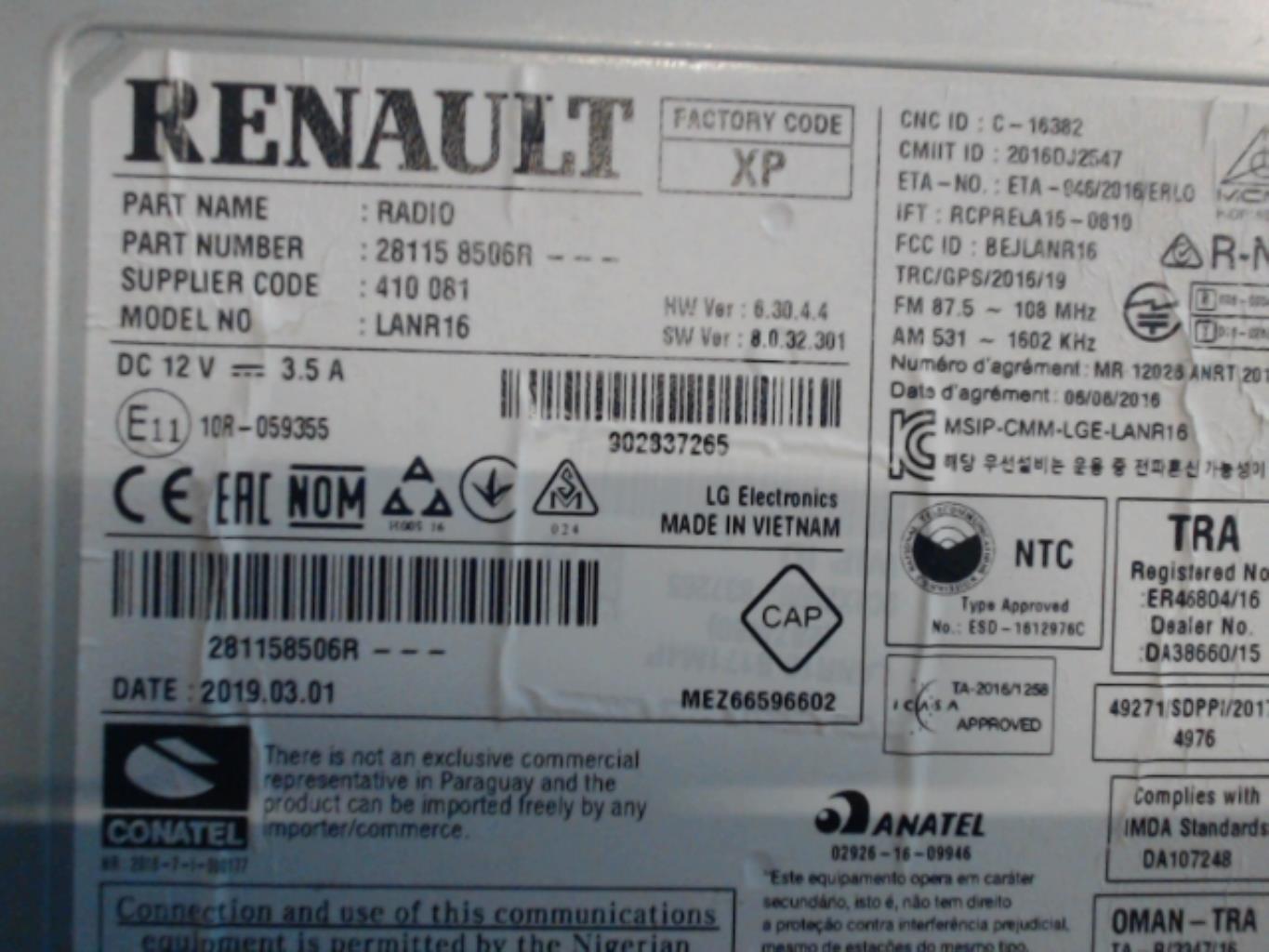 Autoradio RENAULT GRAND SCENIC 4  - 1