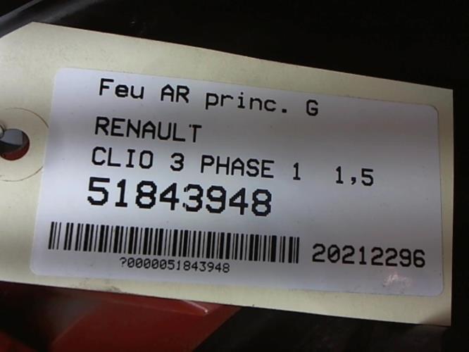 Image Feu arriere principal gauche (feux) - RENAULT CLIO 3