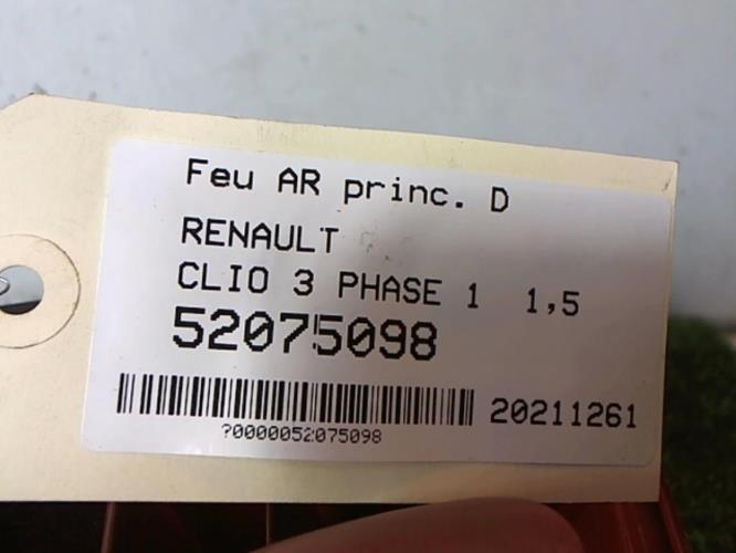 Image Feu arriere principal droit (feux) - RENAULT CLIO 3