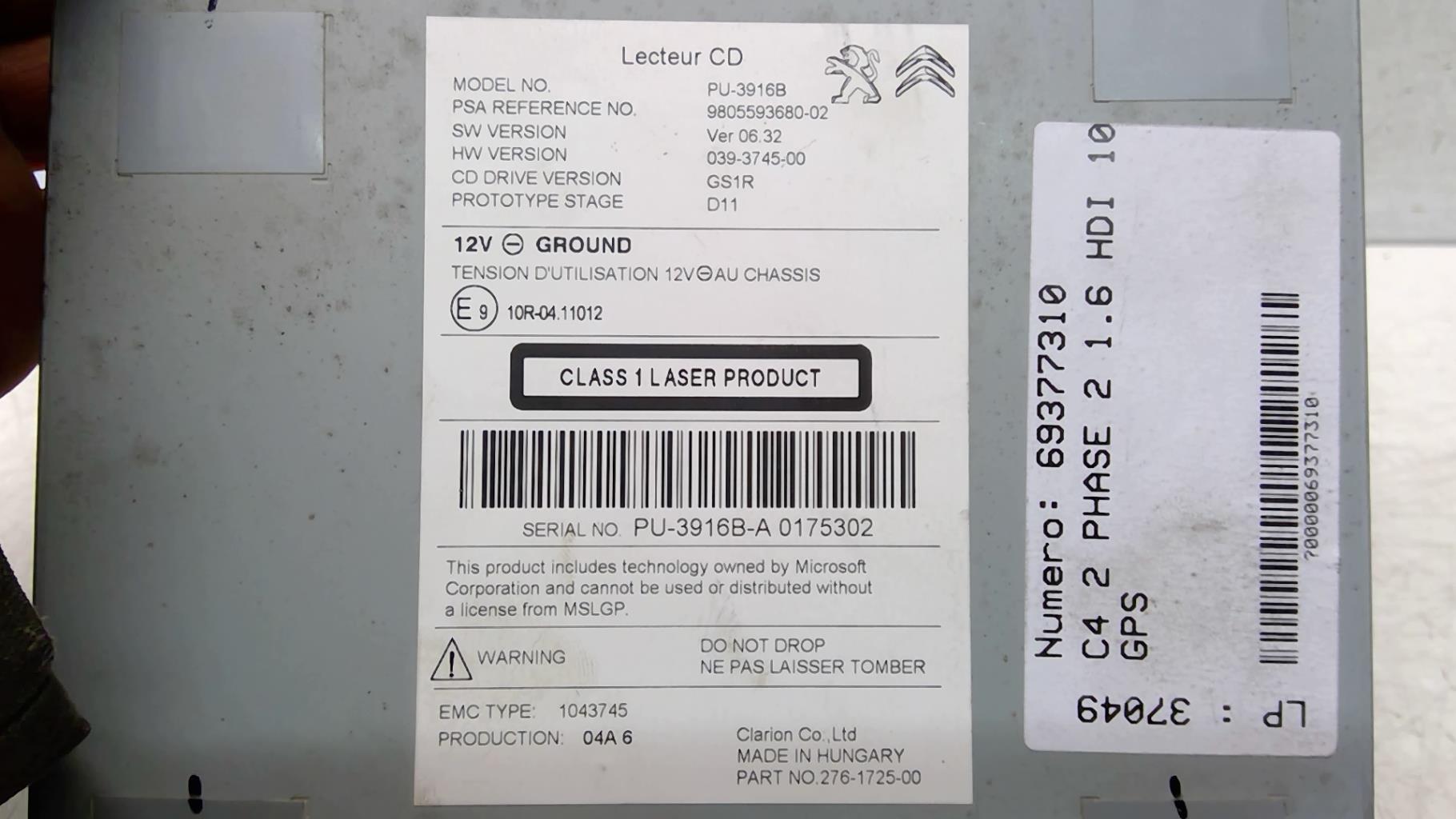 GPS CITROEN C4 2 PHASE 2 Diesel - 1