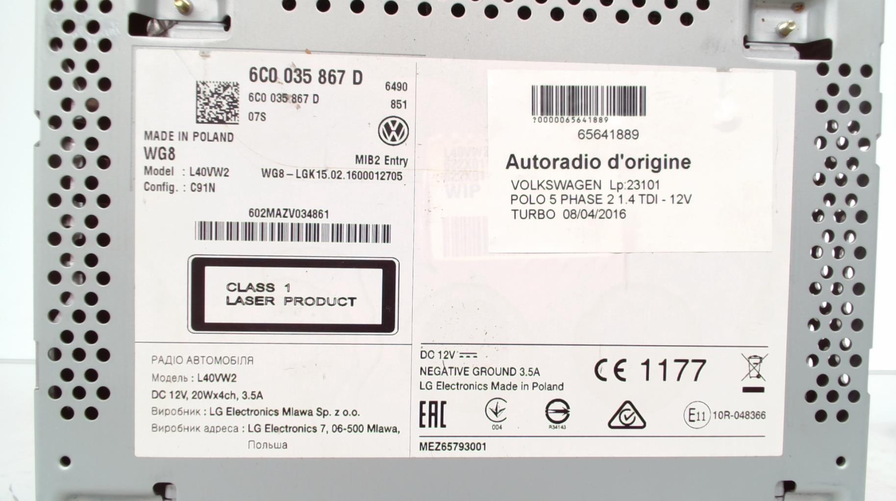 Autoradio originale VOLKSWAGEN POLO 5 PHASE 2 Diésel - 1