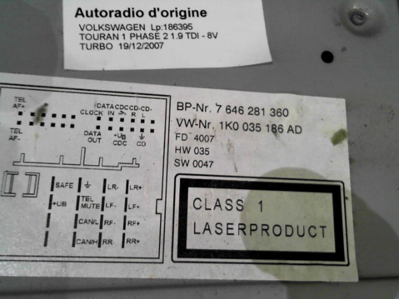 Autoradio originale VOLKSWAGEN TOURAN 1 PHASE 2 Diésel - 1