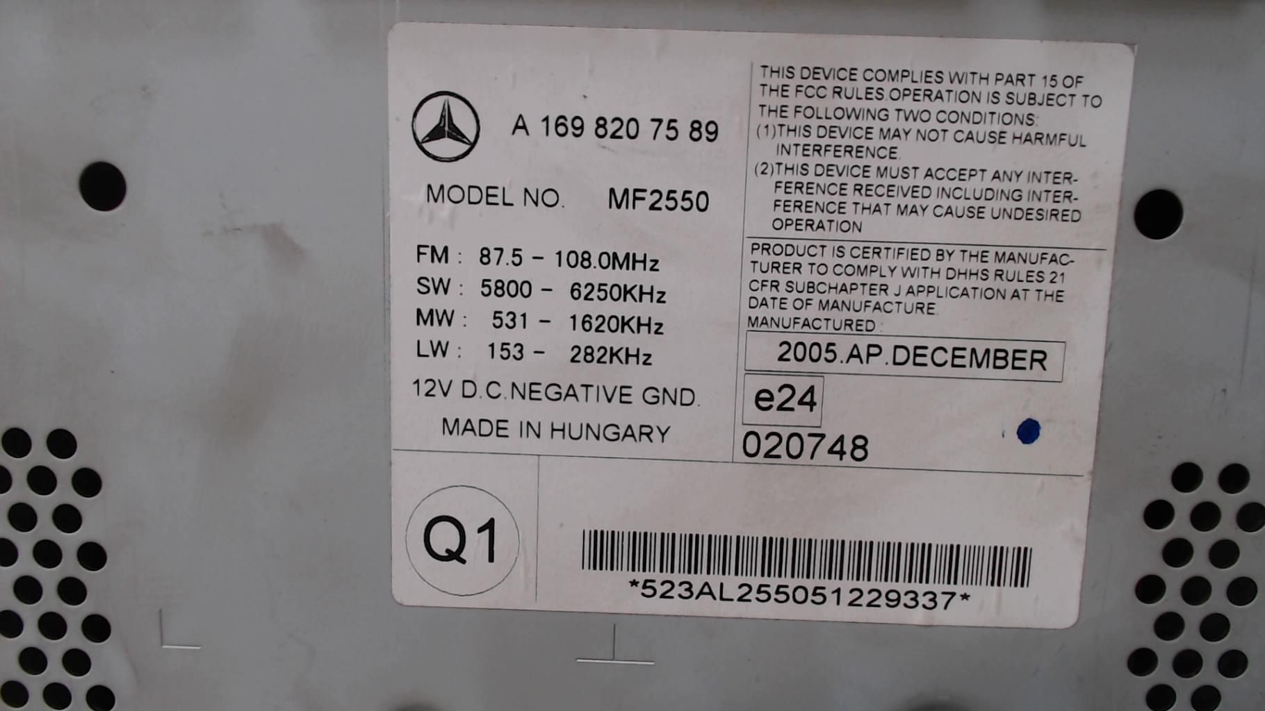 Autoradio MERCEDES CLASSE A 169 PHASE 1 Diesel - 1