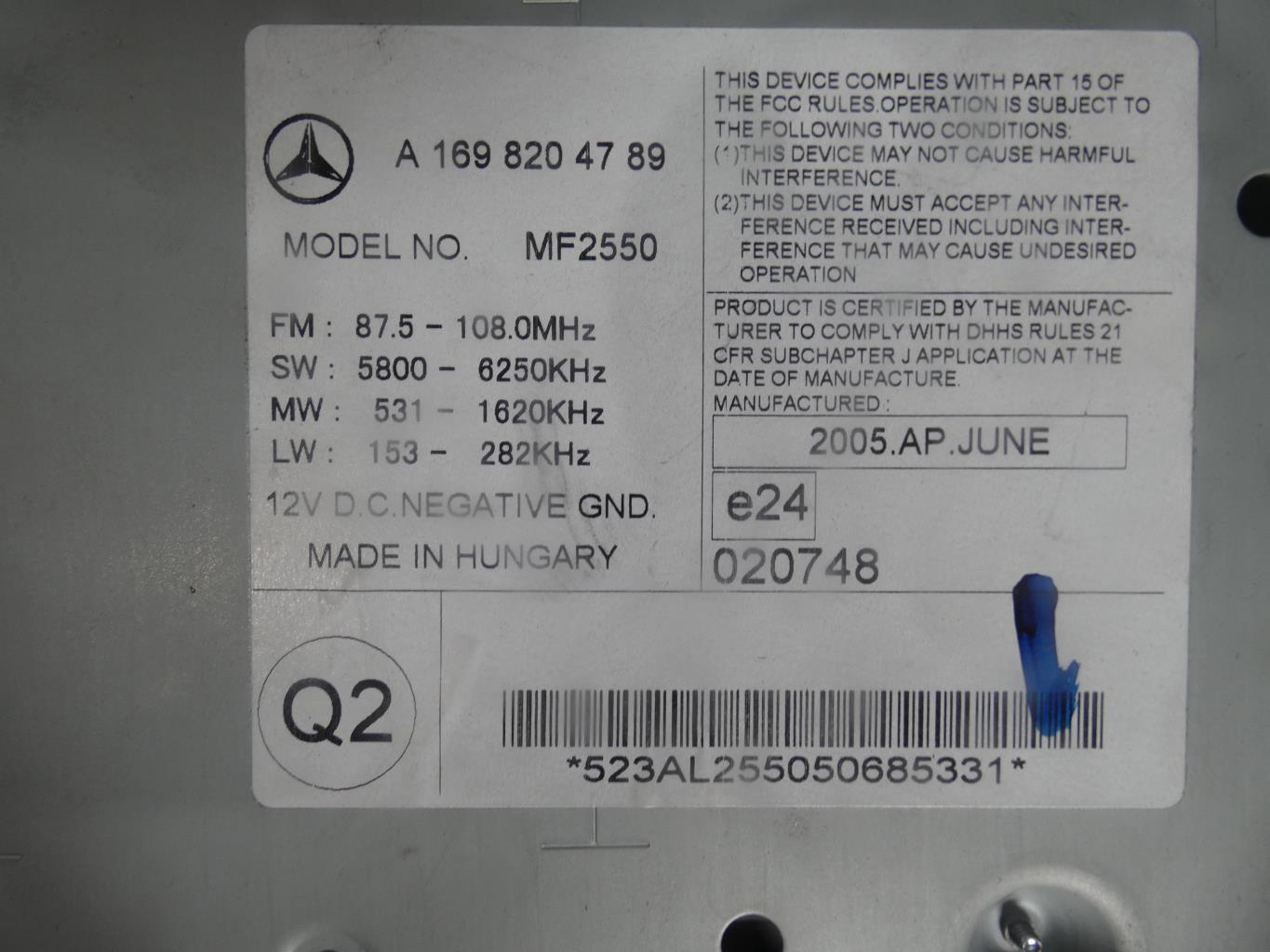 Autoradio MERCEDES CLASSE A 169 PHASE 1 Diesel - 1