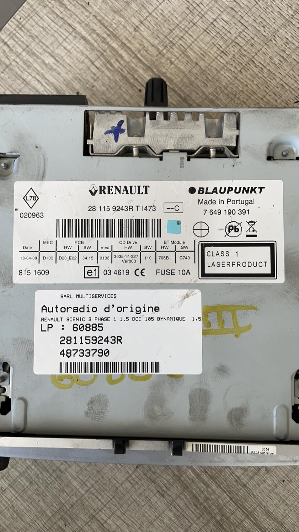 Autoradio originale RENAULT SCENIC 3 PHASE 1 Diésel - 1