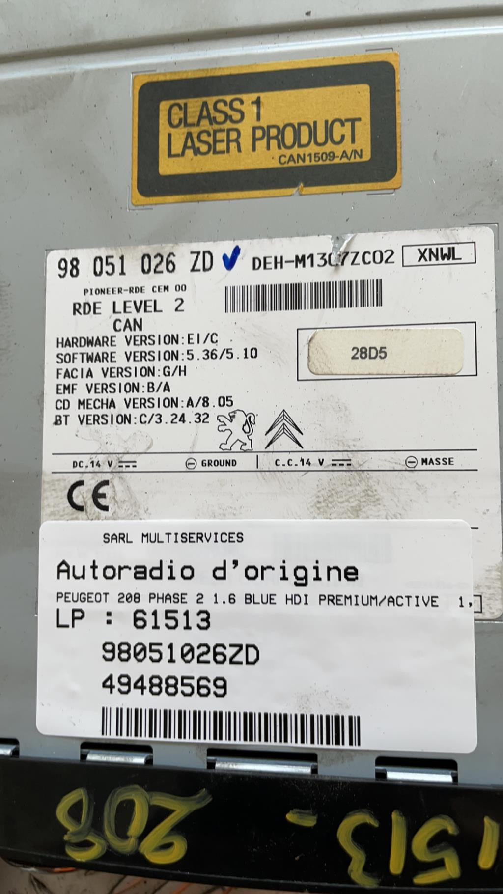 Autoradio originale PEUGEOT 208 1 PHASE 2 Diésel - 1