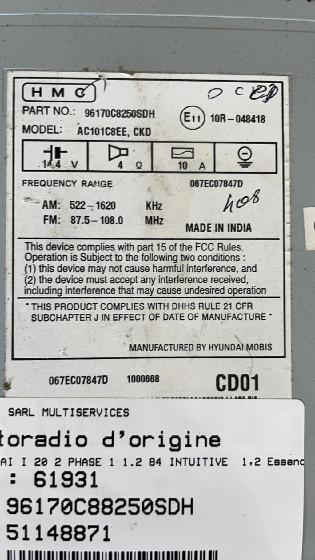 Autoradio originale HYUNDAI I 20 2 PHASE 1 Gasolina - 1