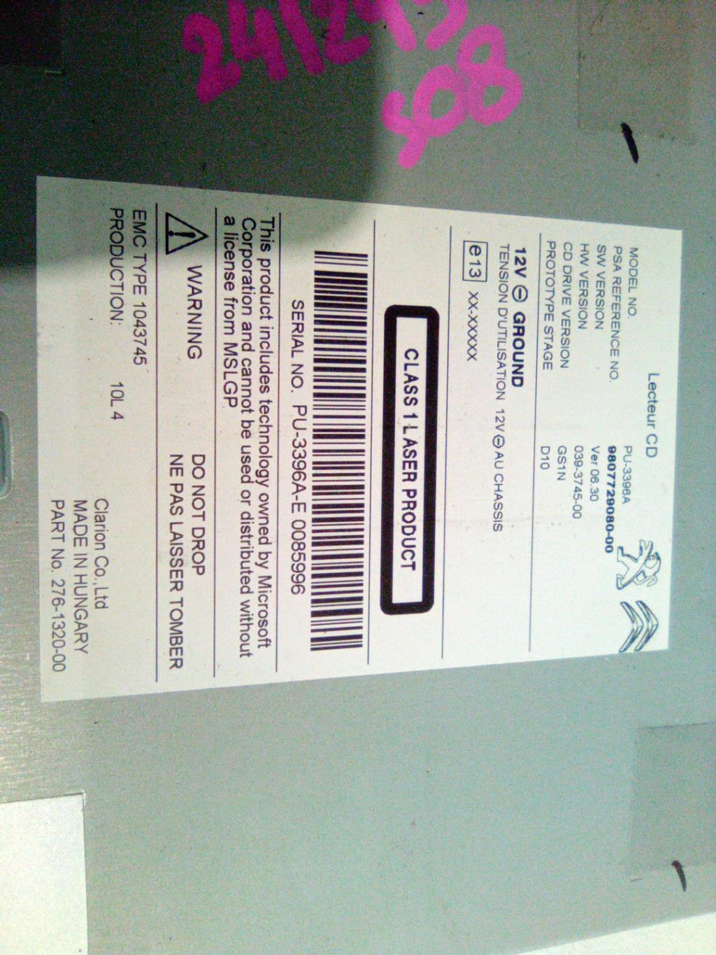 Chargeur CD PEUGEOT 508 1 SW PHASE 1 BREAK Diesel - 1